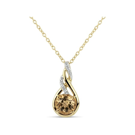 Round Genuine Stone Honey Yellow Topaz and Round White Topaz Swarovski Genuine Gemstone 18kt Gold Over Sterling Silver Swirl Pendant, 18