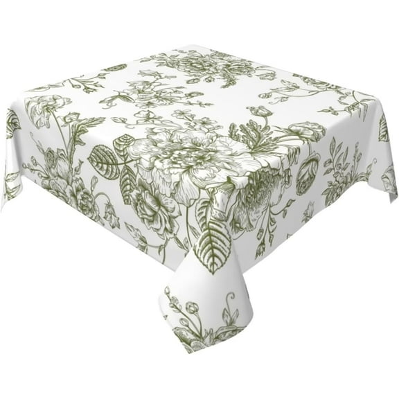 Sage Green Floral Tablecloth 54 x 54 Inch Square Chinoiserie Flowers Decorative Table Cloth Rustic Fabric Farmhouse Washable Table Cover for Picnic Party Holiday Home Indoor Outdoor