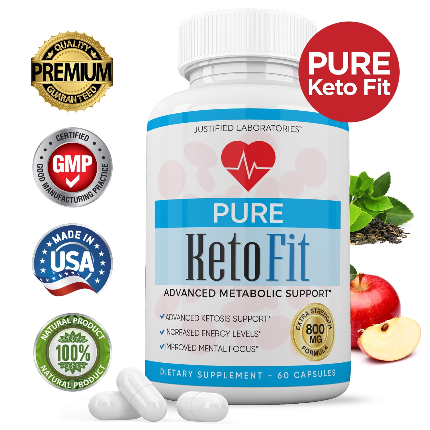 Pure Keto Fit Pills Ketogenic Supplement Includes goBHB Apple Cider Vinegar Macadamia Nut Oil and Green Tea Advanced Ketosis Support for Men Women 60 Capsules