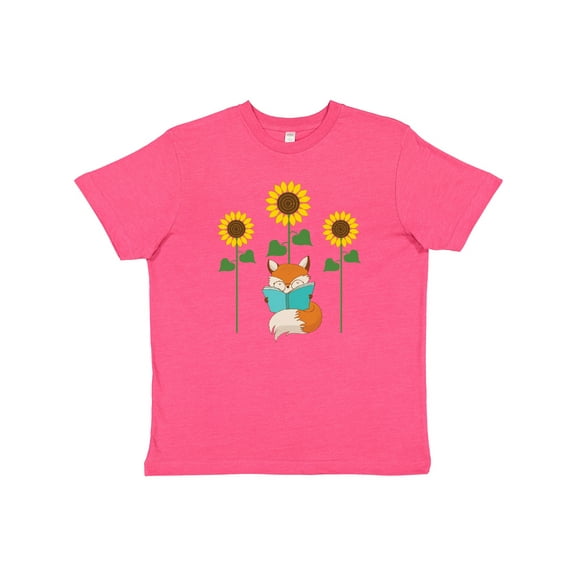 Inktastic Reading Book Lover Sunflower Fox Youth T-Shirt