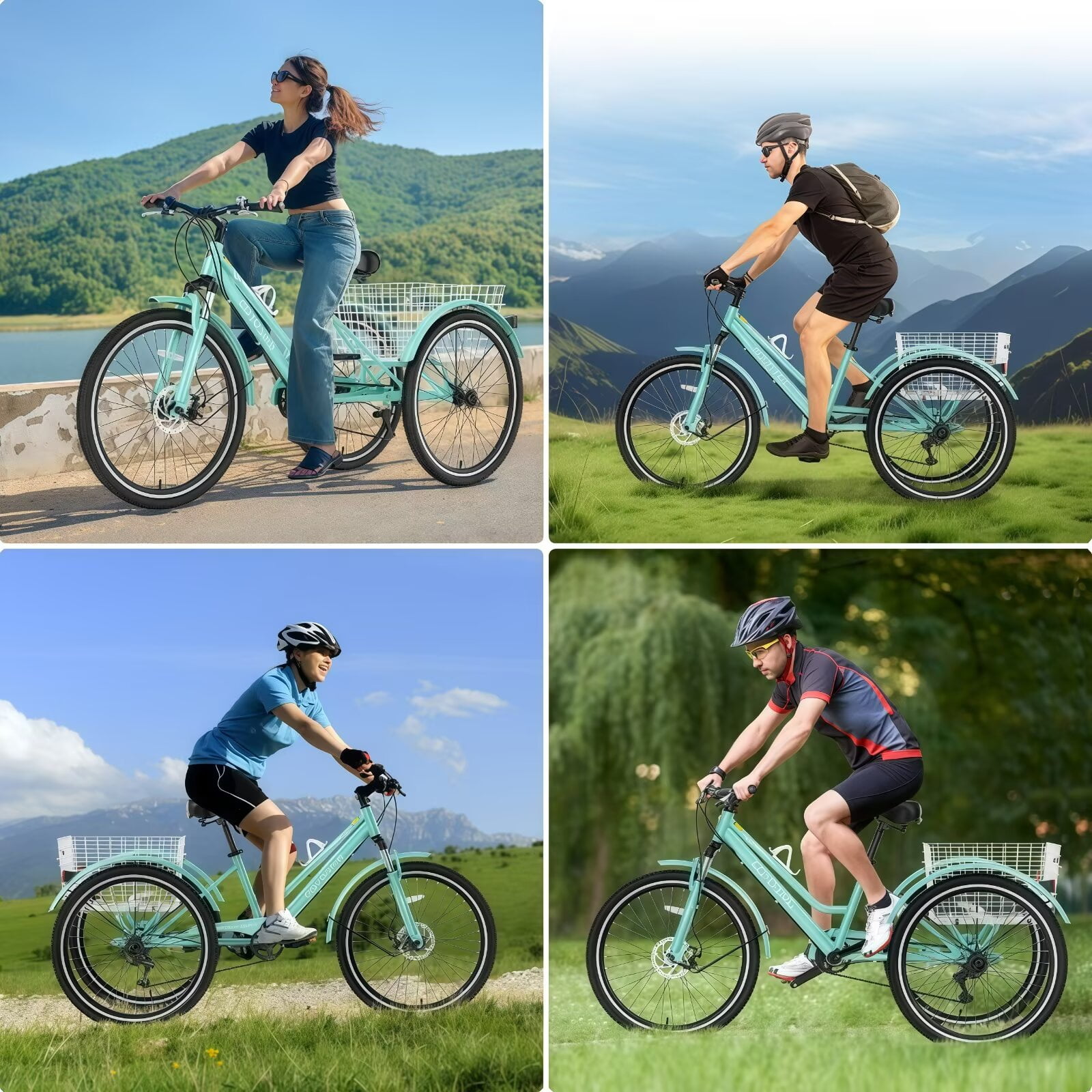 Lilypelle Mountain Tricycle for Adults, MTB 7 Speed Three Wheel Bike, 24/26/27.5 Inch Adults Trikes w/ Disc Brake & Cargo Basket for Women, Men, Seniors