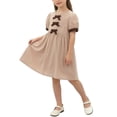 thumbnail image 4 of ITSAME Girls Casual Dress, Crewneck Puff Short Sleeve Cute Bow Summer Fashion Comfortable Dress Khaki 4-5T, 4 of 9