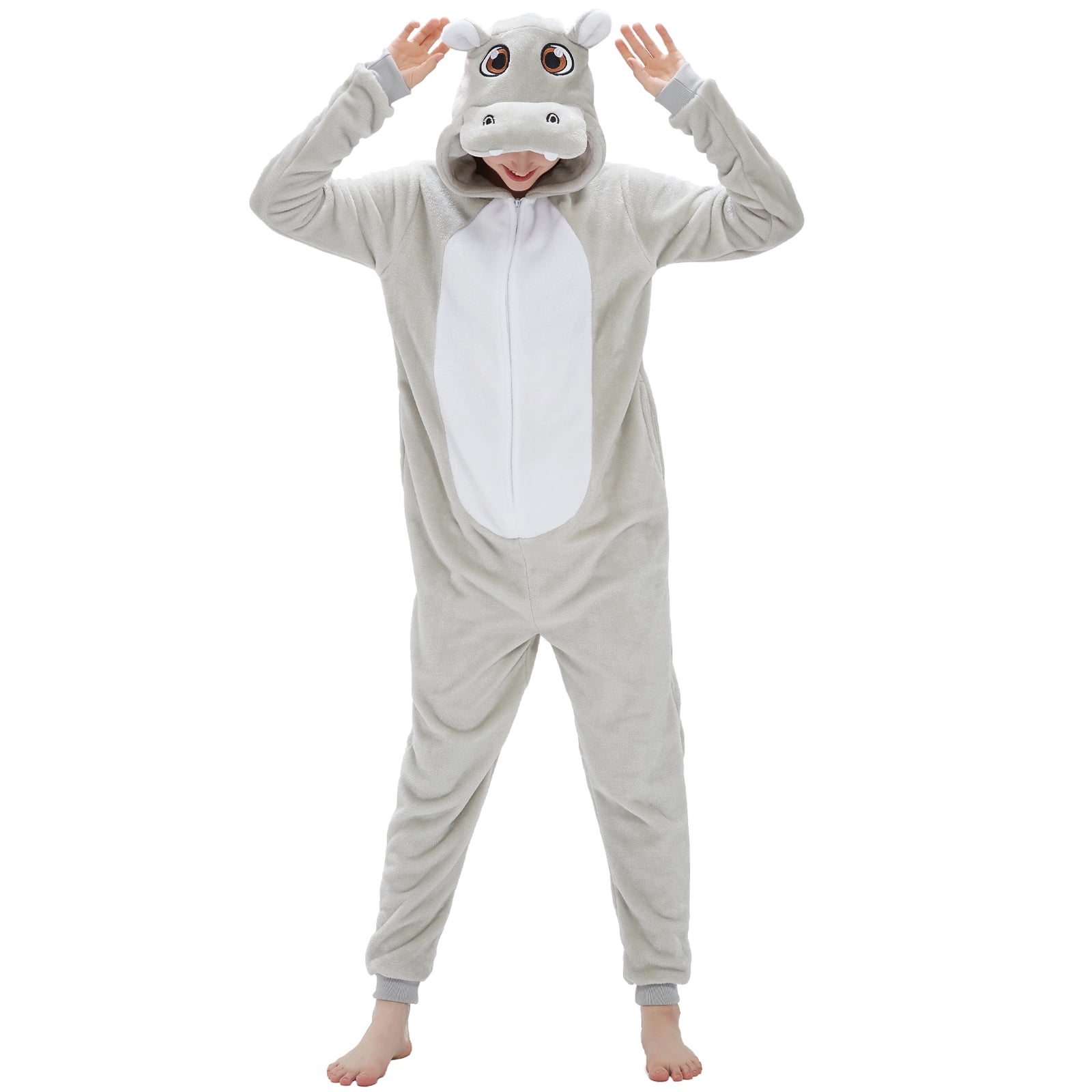 SWEETXIN Adult Halloween One-Piece Pajamas Hippo Cosplay Costume Suit for Women and Men SizeM