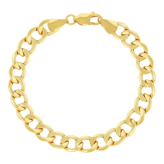 Nuragold 14K Real Yellow Gold Cuban Curb Link Chain Bracelet 7"-9" (2mm-7.5mm) Italian Jewelry for Men & Women