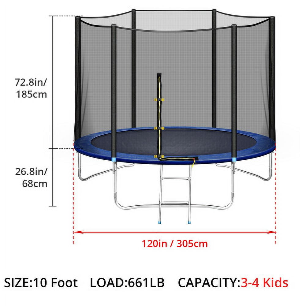 10FT Trampoline for Kids Teens Adults with L-zipper-TX and Safety Enclosure Net, Outdoor Trampoline with Ladder, Heavy-Duty Round Trampoline