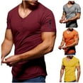 thumbnail image 3 of AKAFMK Men's Summer Solid Slim Fit T-shirts Men's Daily T Shirt Short Sleeve V-Neck Tops Casual Top Clothes Tee for Fitness Running Workout, Yellow, XXXL, 3 of 6