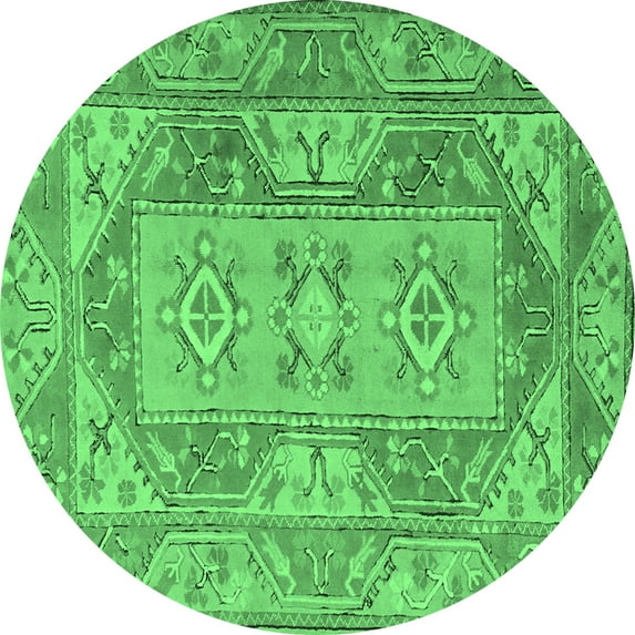 Ahgly Company Indoor Round Oriental Emerald Green Traditional Area Rugs, 6' Round