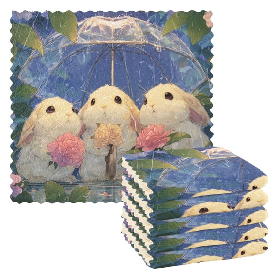 6 Pieces of Kitchen Towels 11x11Inch Kitchen Dish Cloths Kitchen Dish Towels Reuseable Cleaning Cloths Cute Rabbits