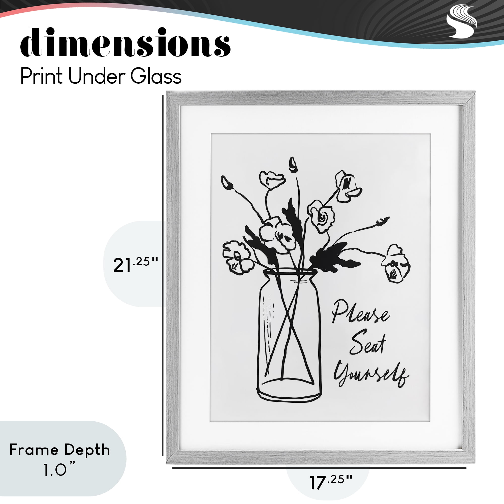 Stupell Industries Seat Yourself Bathroom Flowers Gray Framed Print Under Glass, design by Lettered and Lined