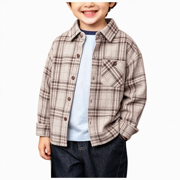 Gubotare Boys Button Down Shirts Long Sleeve Toddlers and Kids Boys Snap Flannel Shirt Jacket Cozy Plaid Jacket 7T 8T