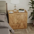 thumbnail image 5 of COZAYH Burl Finish 3 Drawer Nightstand, Rustic Farmhouse Dresser with Metal Handles, Vintage Accent Wood Storage Bedside Table for Bedroom, Fully Assembled, Brown, 5 of 7