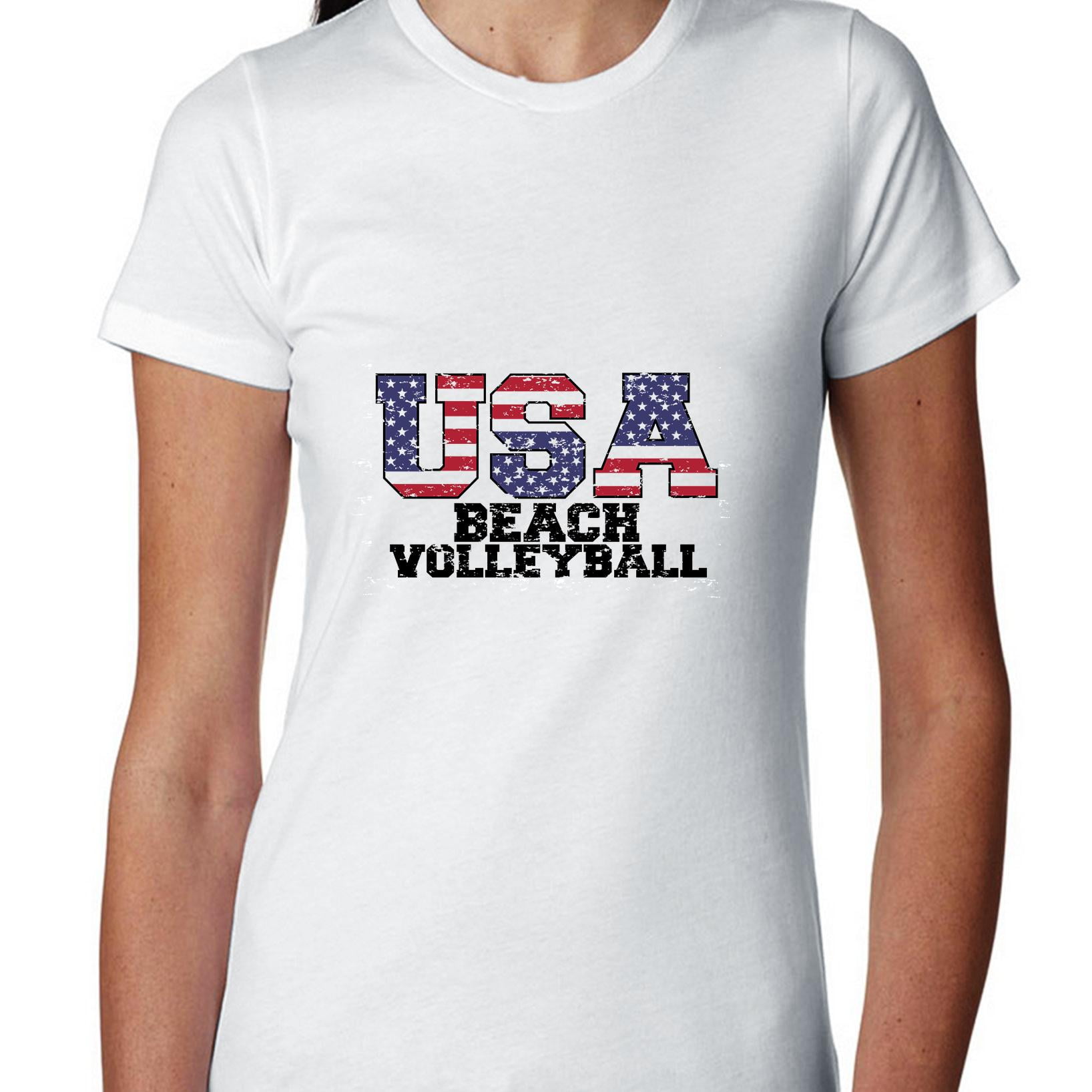 Hollywood Thread USA Olympics Beach Volleyball Vintage Letters Women's Cotton TShirt