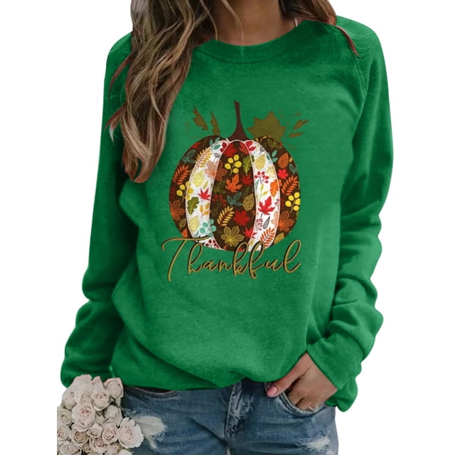 Innerwin L'action de Grâce Tops Citrouille Impression Femmes T-Shirt Parti Cou en Vrac Tee-Shirt Vert