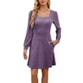 thumbnail image 2 of Cyber**Monday ChaoHeng Womens Long Sleeve Dresses Women's Square Neck Pocket Detail Knit Sweater Long Sleeve Dress, 2 of 5