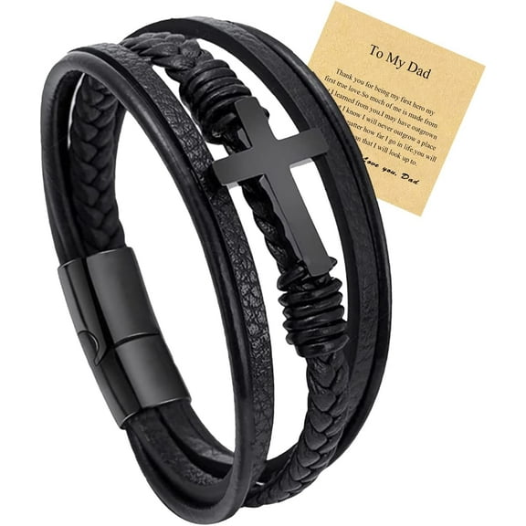 Leather Bracelets for Men Cross Bracelet Jewelry Cuff Bracelet for Men First Communion Gifts Trendy Gift to My Son from Mom