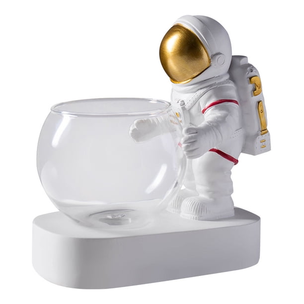 Jarrón de vidrio para maceta de agua, jarrón de resina para flores, adorno de astronauta con lámpara