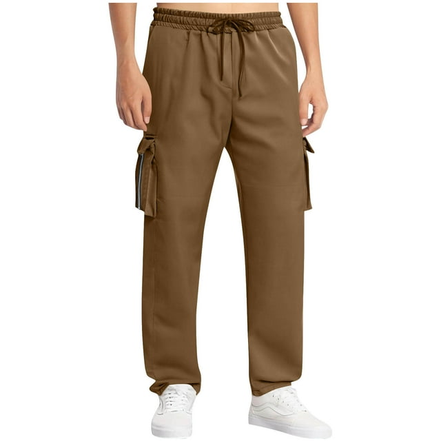 Mens Pants,Casual Solid Multiple Pockets Outdoor Straight Type Fitness Cargo Trousers,Sweatpants for Men