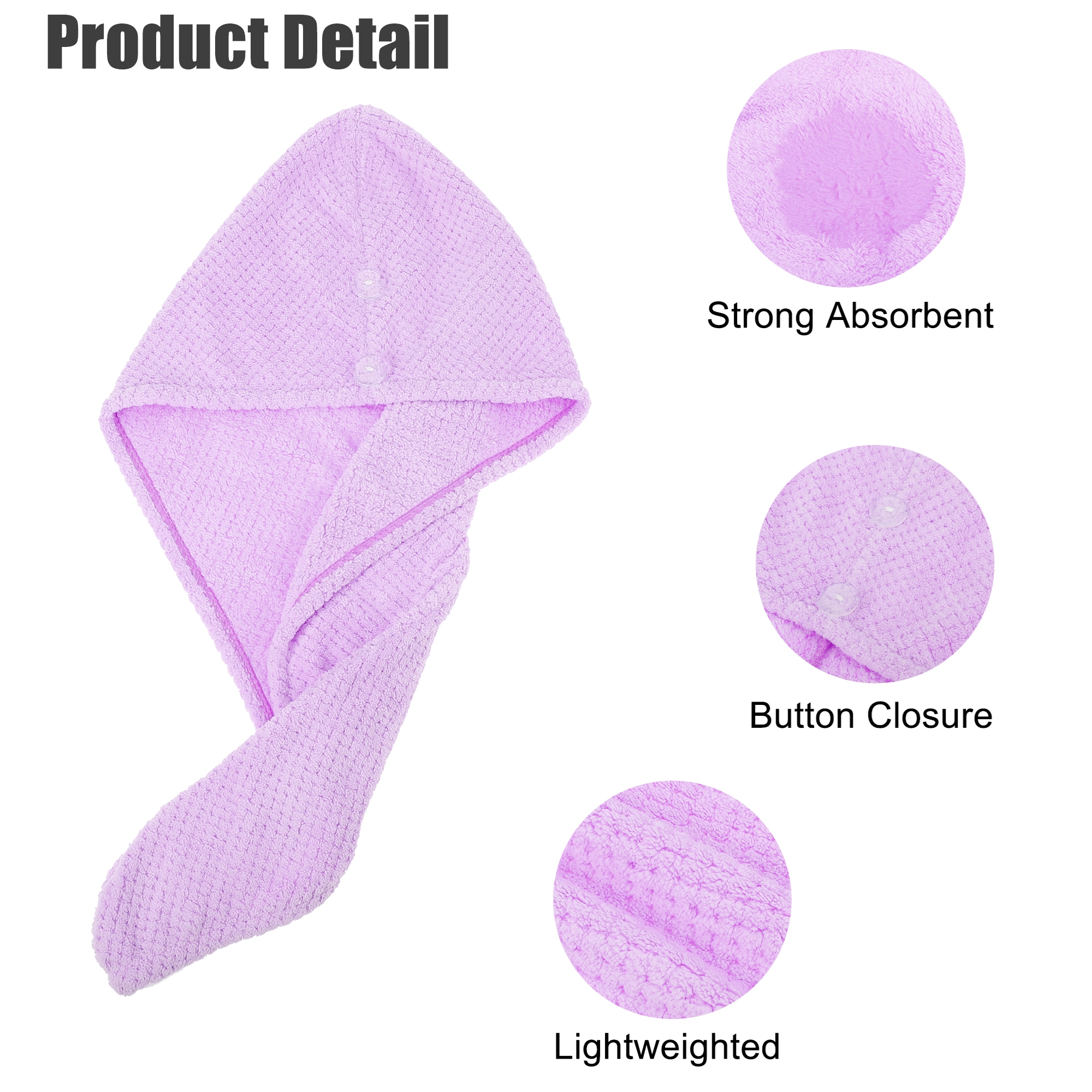 Unique Bargains 2 Pcs Soft Hair Towel Coral Fleece for Wet Long Hair Purple