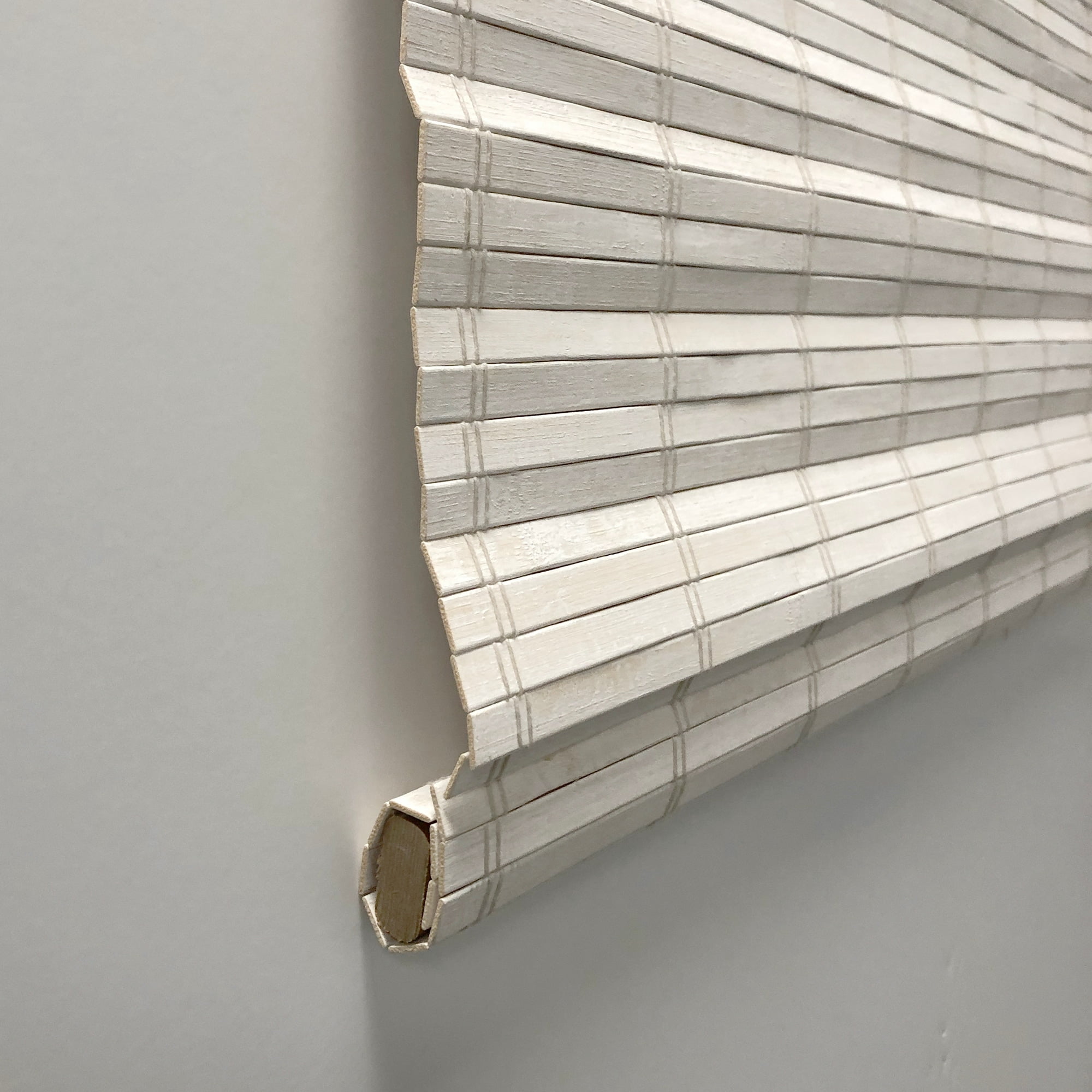 Cordless 64-in Long Distressed White Brooklyn Flatstick Bamboo Roman Shade 30 - 39 Inches 36 in. W x 64 in. L