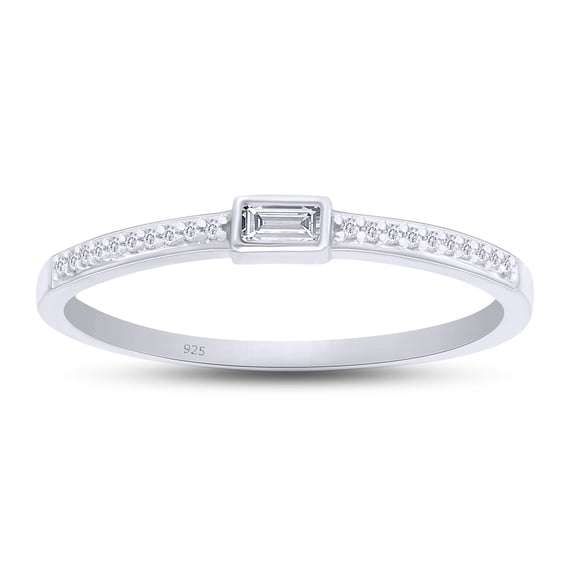 1/10 CT Baguette Aand Round Cut White Natural Diamond Stackable Band Ring In 14K White Gold Over 925 Sterling Silver (Color: I-J, Clarity: I2-I3, 0.10 Cttw) -4.5