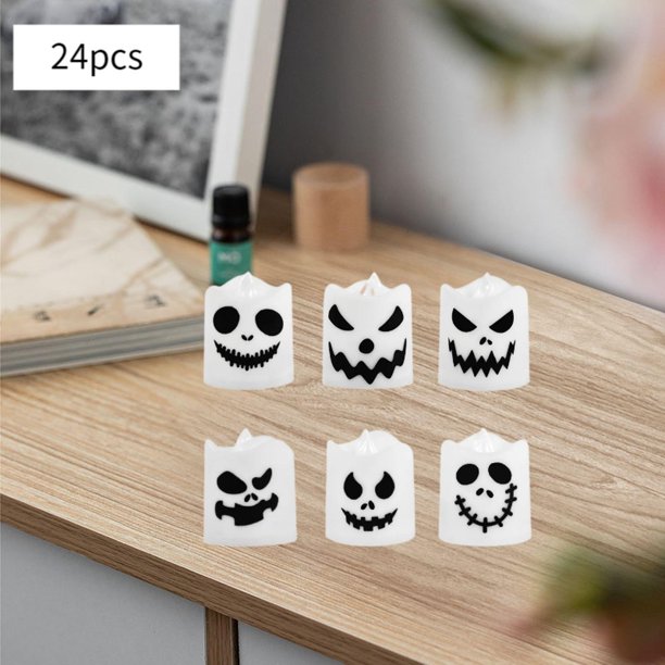 Velas fantasma de Halloween, velas falsas, velas LED para fiestas, festivales en casa, velas de té para exteriores, mesa de comedor, inauguración de 24 piezas