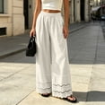 thumbnail image 5 of Karymi Capri Pants for Women Solid Linen Blend Palazzo Pants, High Waist Pleated Long Trousers, Scalloped Eyelet Lace Hem Beach Vacation Pants With Pocket Capri Pants for Women, 5 of 5