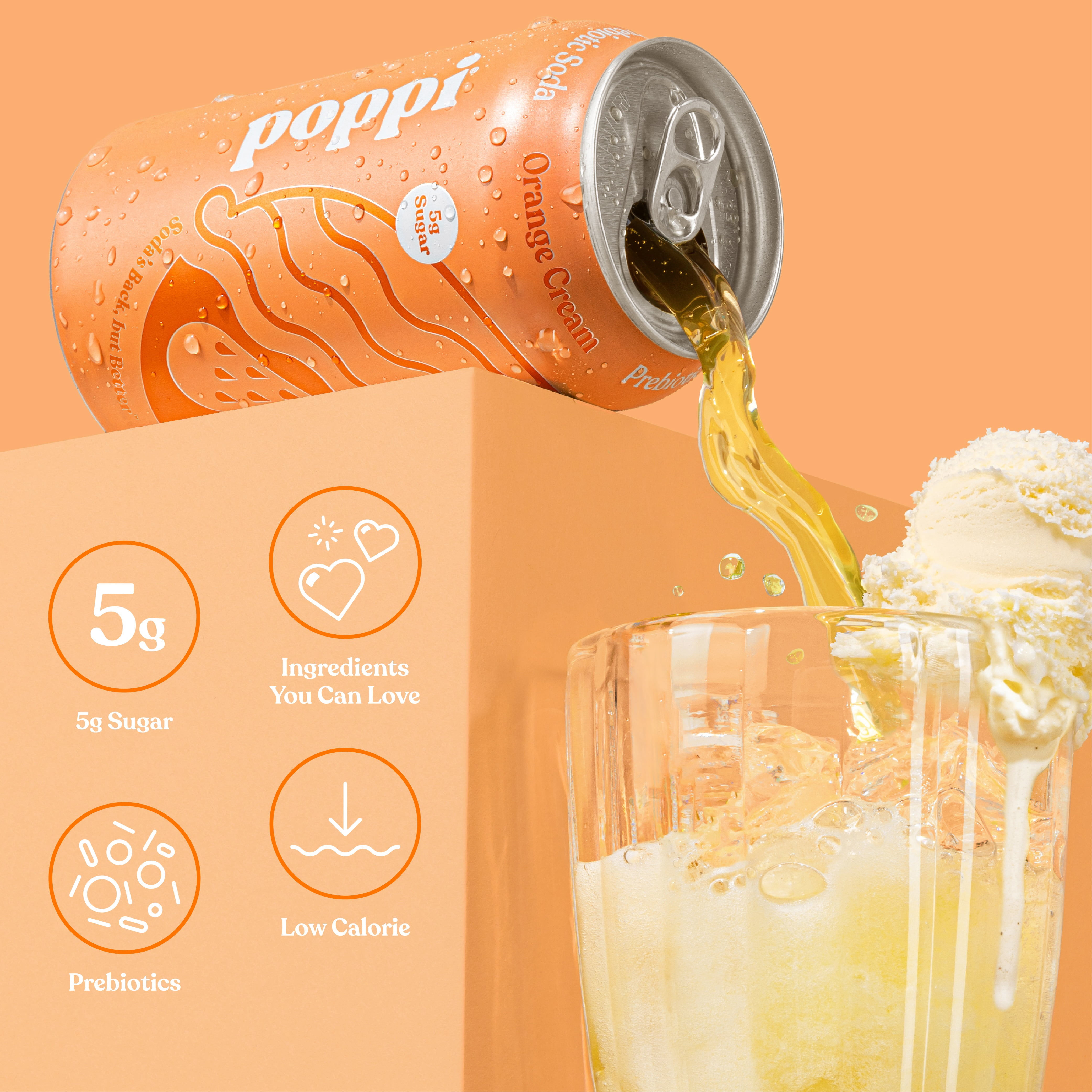 Free Shipping! poppi Orange Cream Prebiotic Soda 12 oz Can with