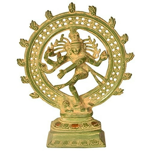 9" Lord Shiva as Nataraja Idol in Brass | Handmade | Made in India - Brass Statue - Color Mud Green