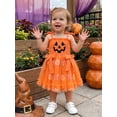 thumbnail image 5 of RUINIXCW Toddler Baby Girl Halloween Pumpkin Tutu Dress Outfit Infant Girls Summer Fall Clothes Sleeveless Tie-up Bow Tulle Patchwork Smocked Dress, 5 of 10