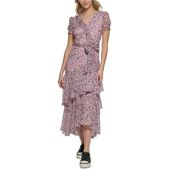 Karl Lagerfeld Womens Ruffle Faux Wrap Maxi Dress, Multicoloured, 4