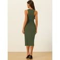 thumbnail image 3 of DARING DIVA Ribbed Knit Cut Out Waist Side Slit Tank Dress L Olive Green, 3 of 6
