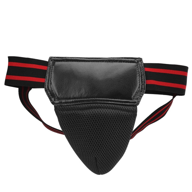 Protector de ingle de boxeo, suspensorio transpirable de cuero PU para Kickboxing Muay Thai, color negro