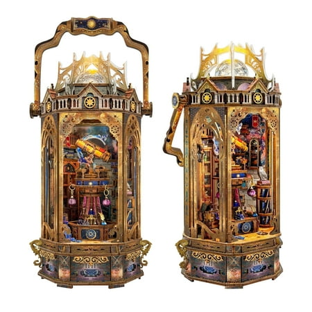 Strucwood DIY Book Nook Kit The Llantern of Galaxy Wooden Puzzles with LED Dust Cover 3D Crafts Hobbies(SQ-01)