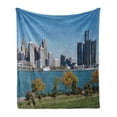 thumbnail image 1 of Detroit Soft Flannel Fleece Throw Blanket, Industrial City Center Shoreline River Scenic Panoramic View in a Sunny Day, Cozy Plush for Indoor and Outdoor Use, 60" x 80", Blue Green Grey, by Ambesonne, 1 of 6