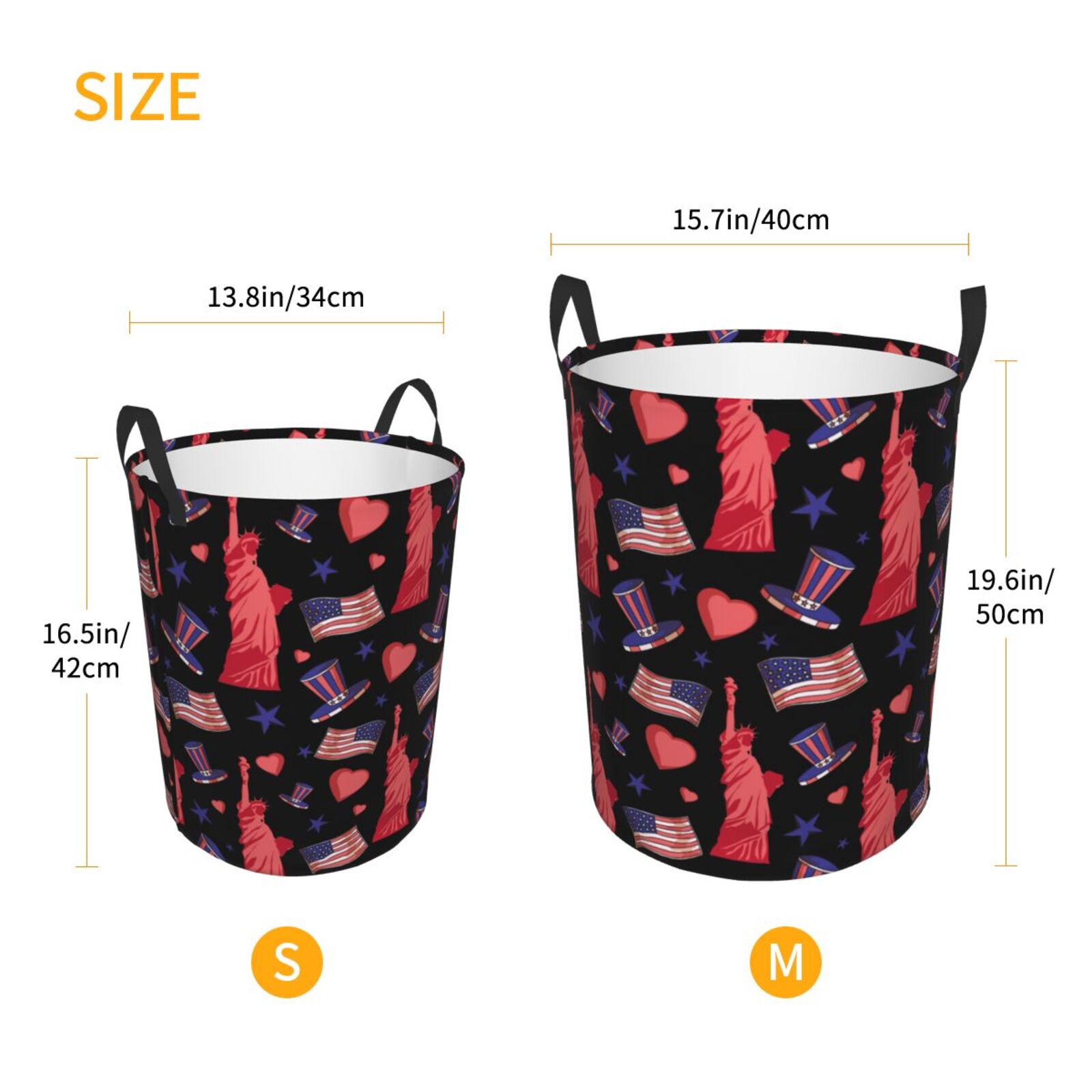 Large Laundry Basket with Handles - Flag heart USA Print Kids Baby Dirty Clothes Laundry Hamper for Bedroom Aesthetic