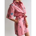 thumbnail image 3 of Women's Embroidered Tie Waist Shirt Dress with Buttoned Front Belted Silhouette 100% Polyester Everyday Wear Style, 3 of 7