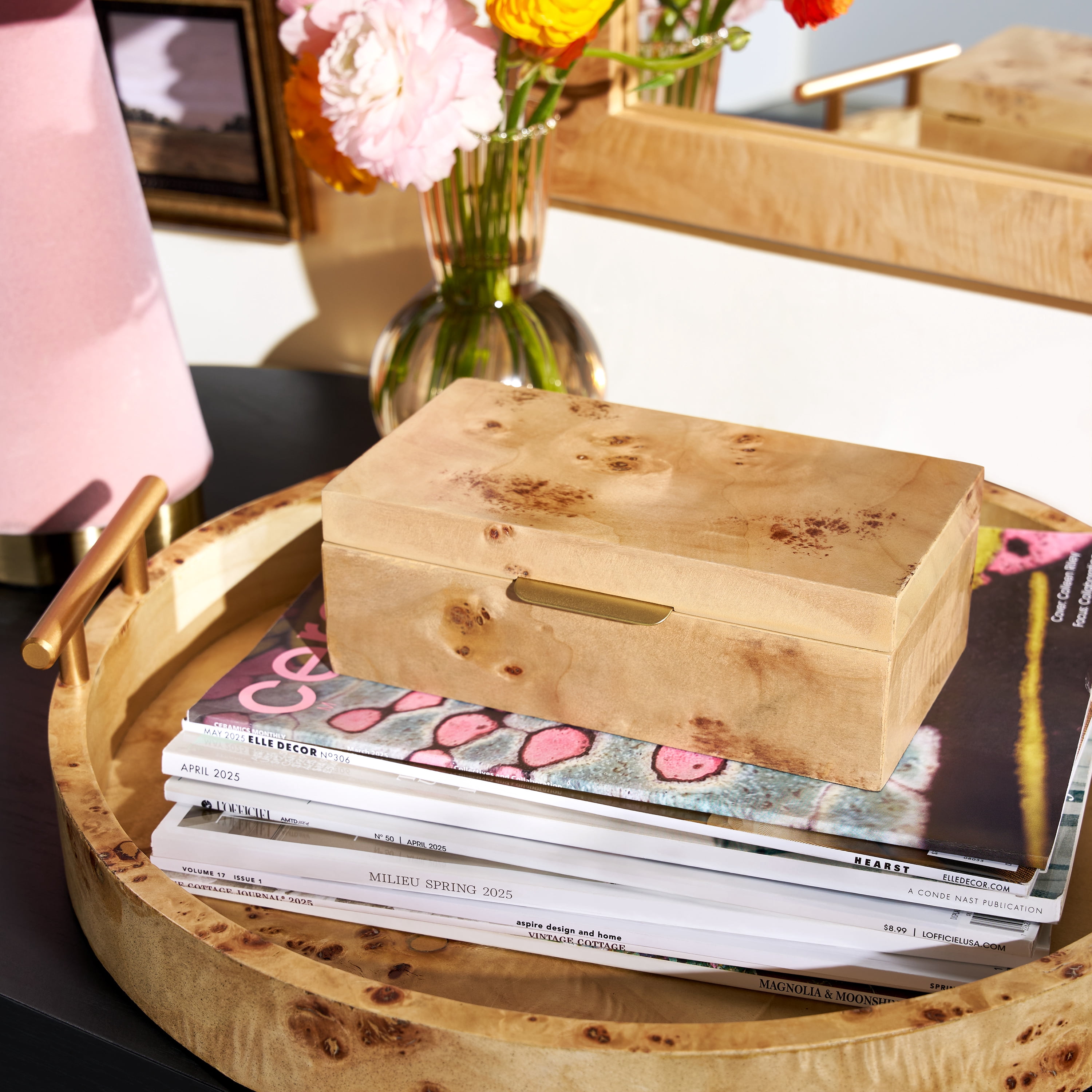 Beautiful by Drew Burl Wood Tabletop Storage Box, Decorative Jewelry Organizer with Lid, Natural Keepsake Box for Dresser or Shelf, 7.5x4.25