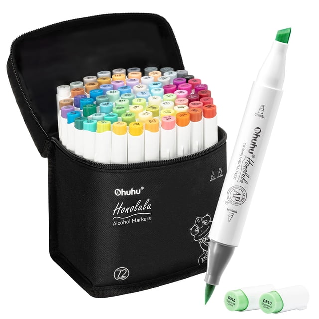 Ohuhu Alcohol Markers 72 Color, Brush & Chisel Double Tipped Sketch Marker for Artist, Alcohol Brush Marker for Sketching Illustr