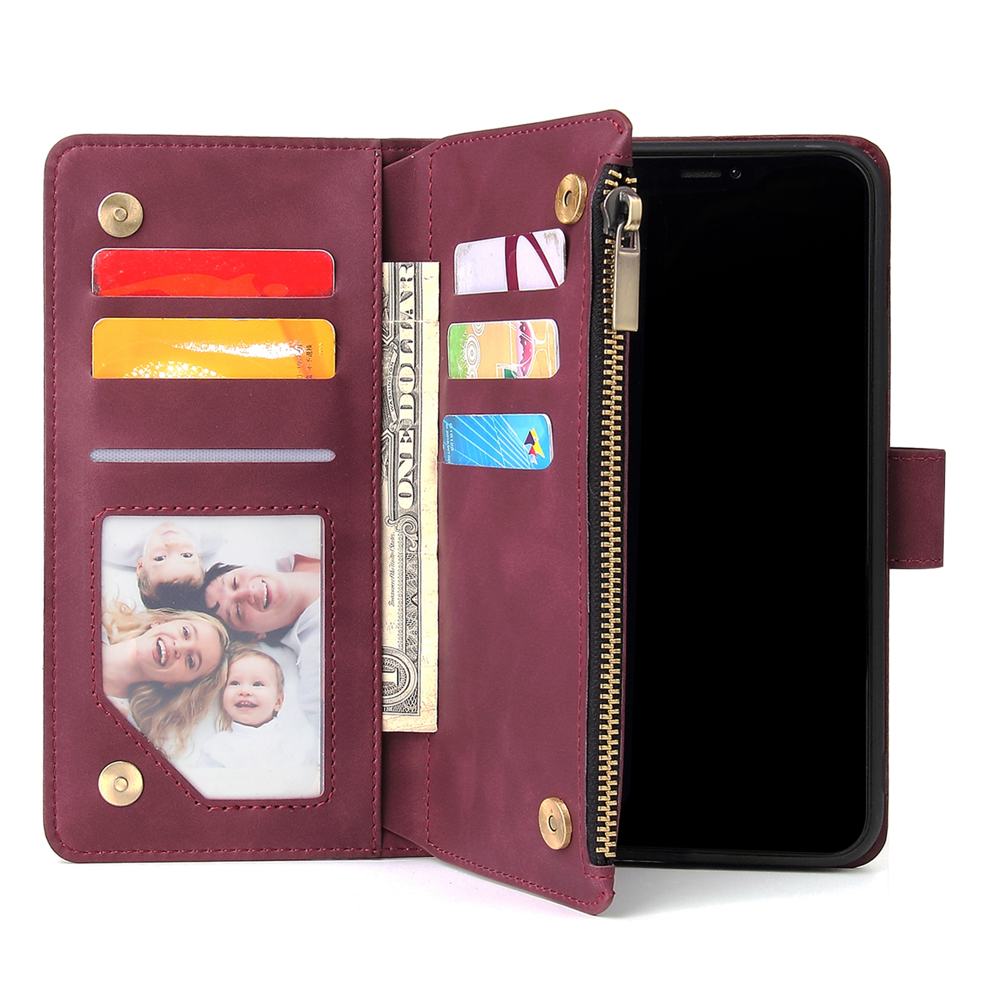 Dteck iPhone 11 Wallet Case, Wine Red photo 2