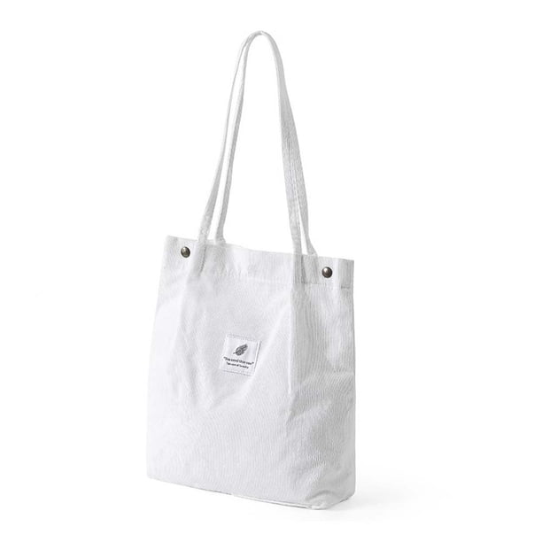 Bolso de mano de pana para mujer, bolso de lona con cordón para el hombro, color blanco