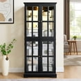 thumbnail image 3 of Curio Display Cabinet, Antique Display Cabinet with Glass Doors Adjustable Shelves for Collectibles Four Door Design Vintage Showcase for Home or Office Antique Display Case E26 Bulb Included (Black), 3 of 12