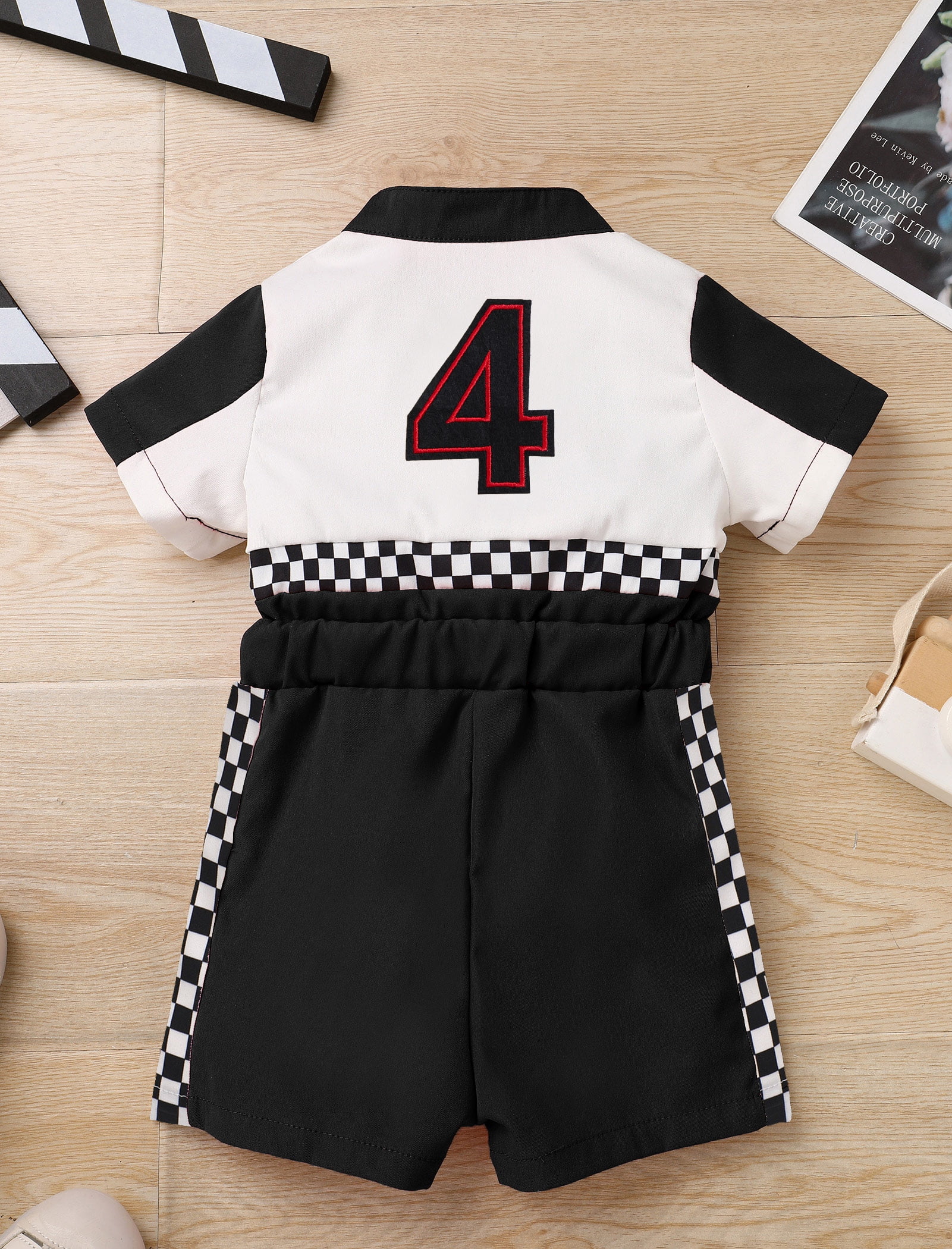 IDOPIP Baby Race Car Driver Outfit Boys Girls 1st 2nd 3rd 4th Birthday Cake Smash Photoshoot Clothes Short Sleeve Racer Romper 3-4Years Black