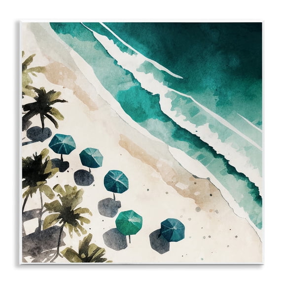 Stupell Industries Umbrella Lined Coast Nautical & Beach Painting Unframed Art Print Wall Art, 12 x 12