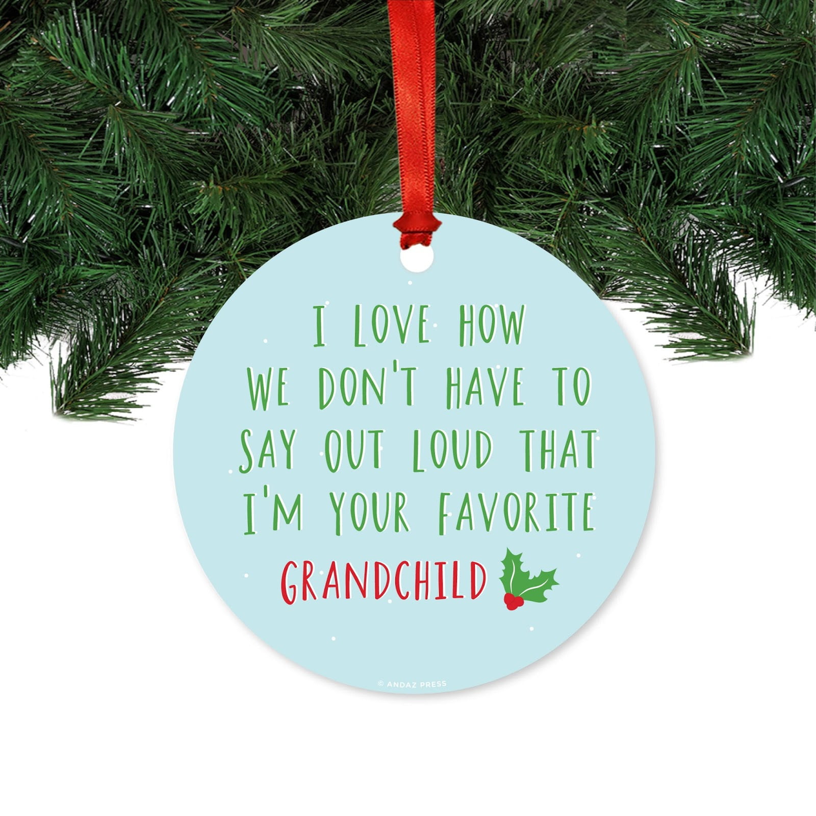 Funny Metal Christmas Ornament, World's Best Neighbor, Holiday Mistletoe,  Includes Ribbon and Gift Bag 