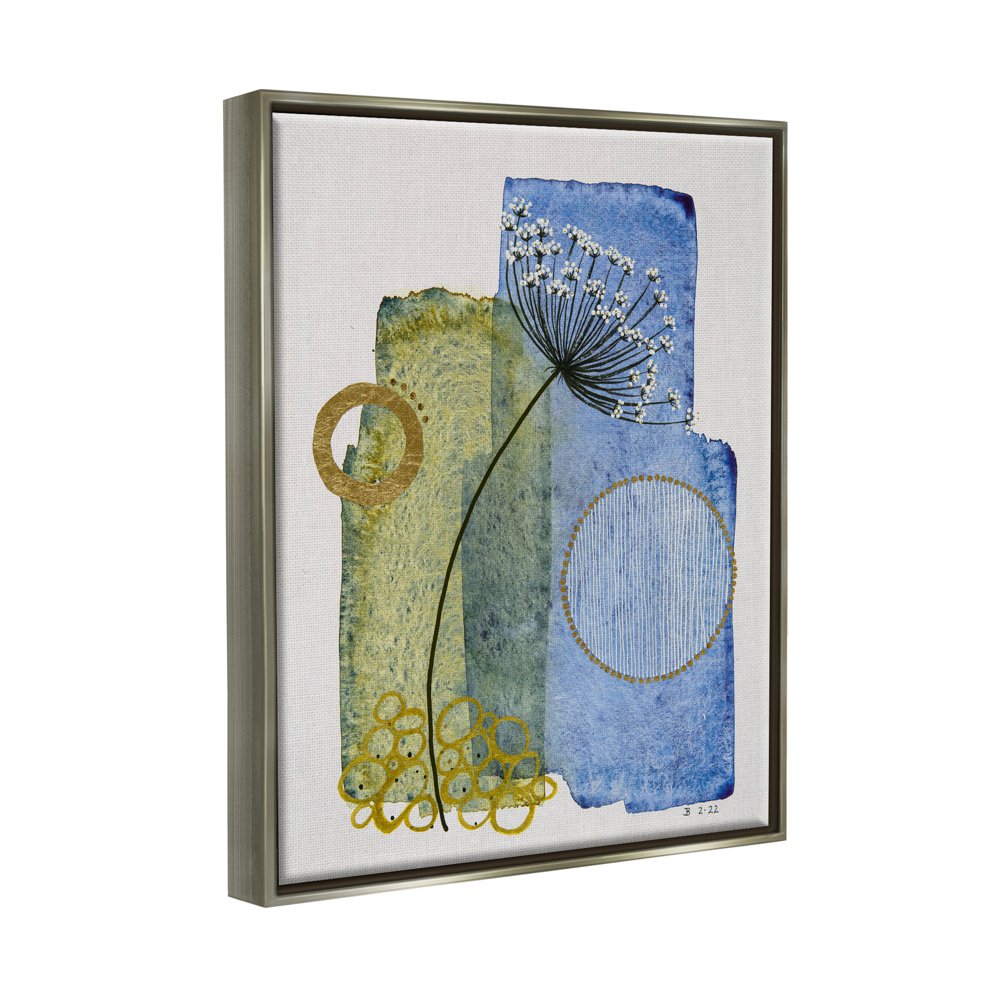 Stupell Industries Modern Dandelion Sprig Abstract Painting Gray Floater Framed Art Print Wall Art, 17 x 21