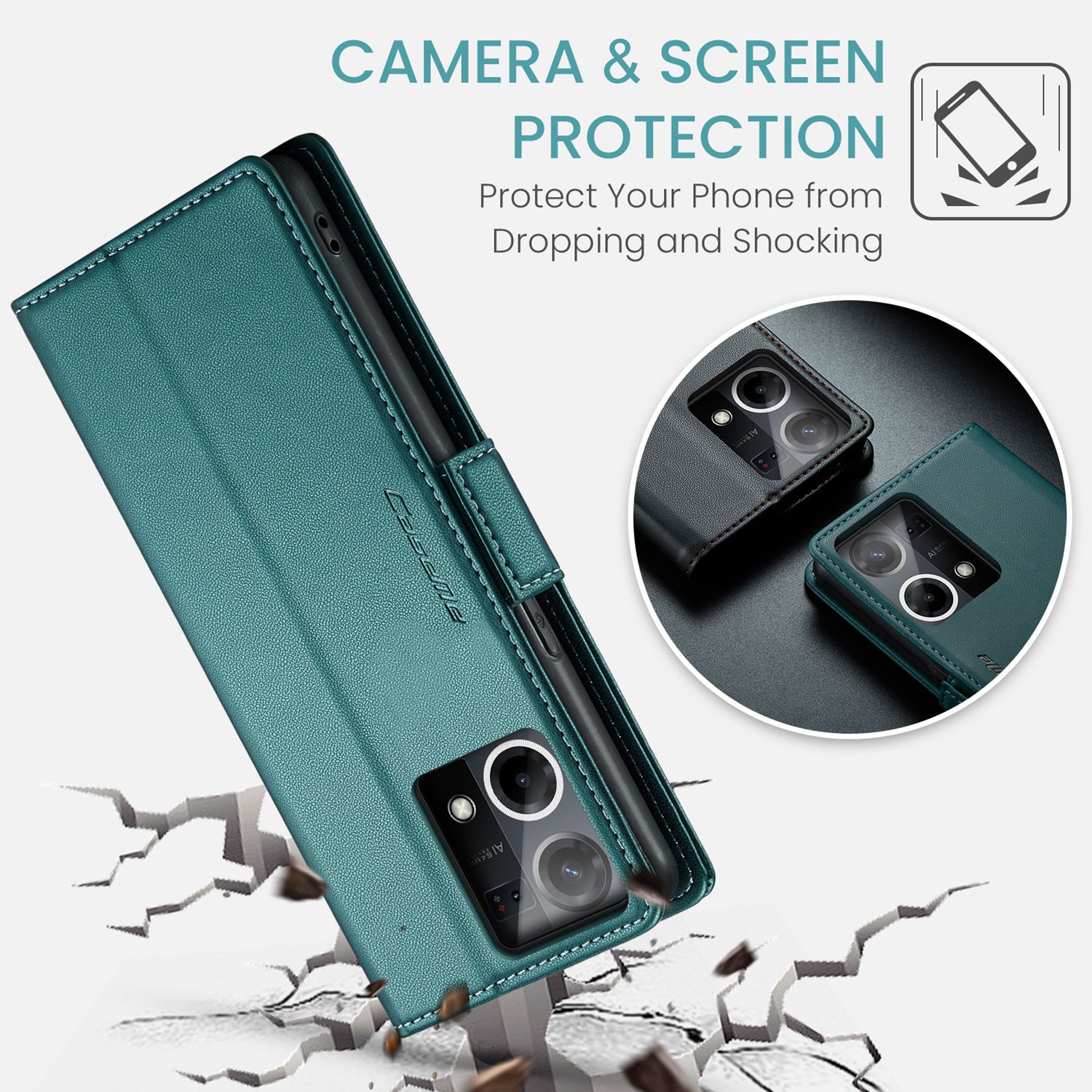 ETFAST Leather Phone Case Wallet With Card Holder Zipper For OPPO Reno 8 4G High Quality Leather Phone Case