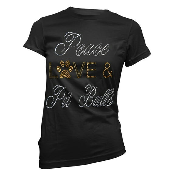 Peace Love & Pit Bulls Bling Women's Slim Fit Pit Bull T-Shirt (2XL)