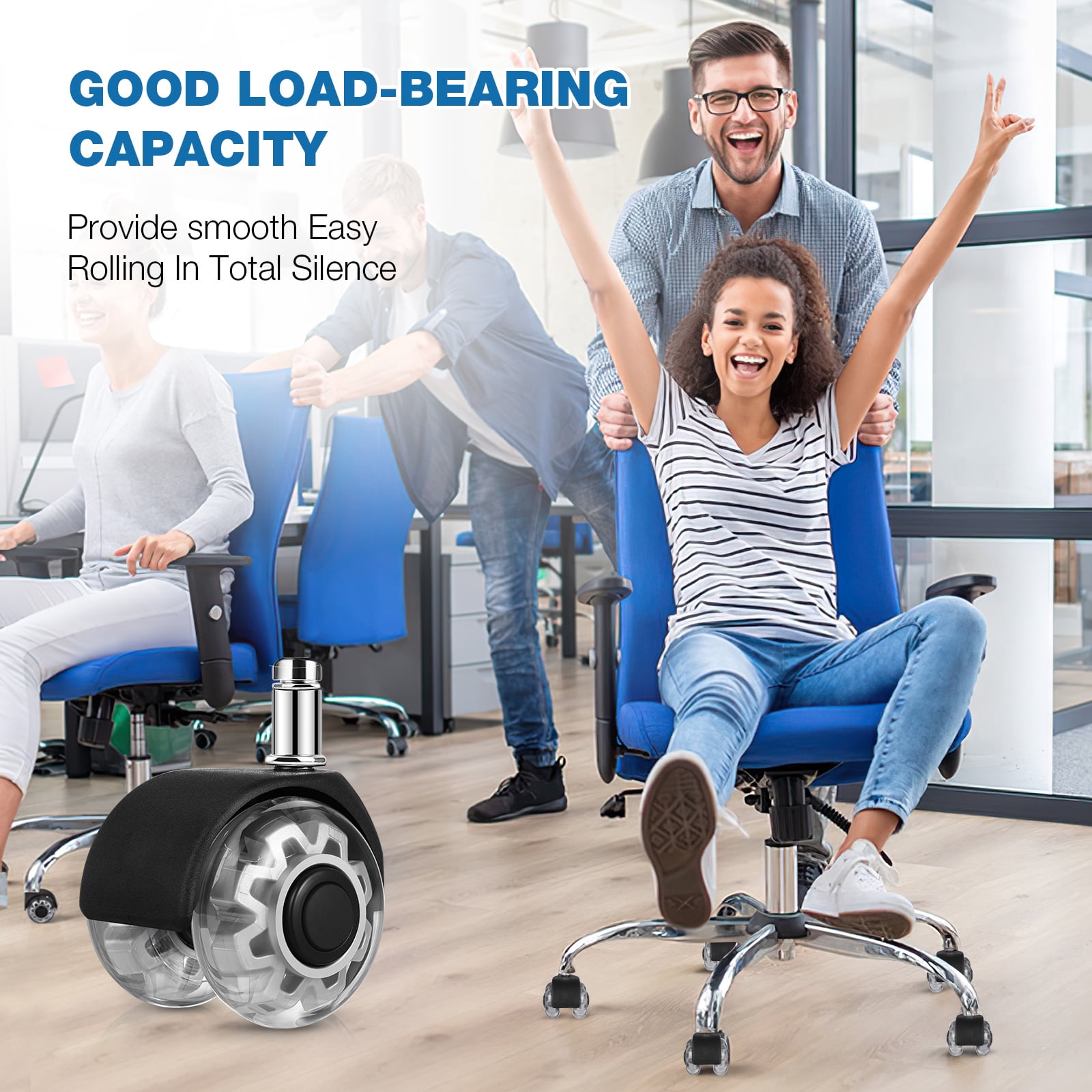 Office Chair Caster Wheels 2" Dual Wheels Set of 5 for Tile and Hardwood Floors, Universal Fit for Most Chairs (Transparent)