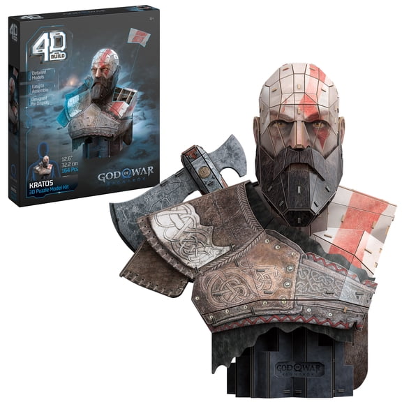 4D Build, God of War Kratos 3D Model Kit, PlayStation Game, Desk Décor, Adult Puzzles, Building Toys, 3D Puzzles for Adults & Teens, 150 Pieces, for Ages 12 & Up