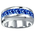 thumbnail image 2 of Bling Jewelry Womens Unisex Channel Set Cubic Zirconia Blue CZ Invisible Cut Wedding Band Silver 9MM, 2 of 5